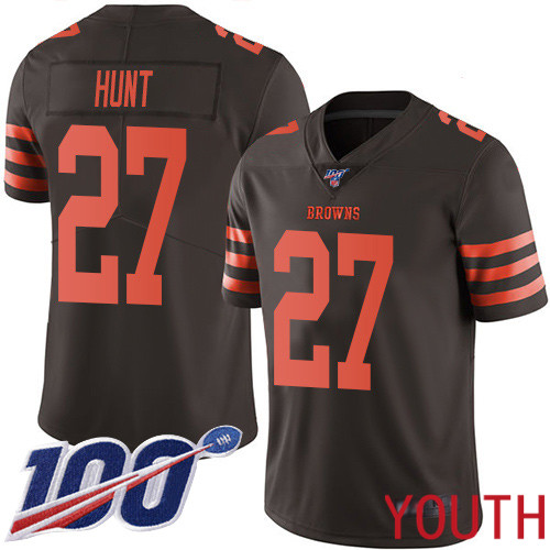 Cleveland Browns Kareem Hunt Youth Brown Limited Jersey #27 NFL Football 100th Season Rush Vapor Untouchable